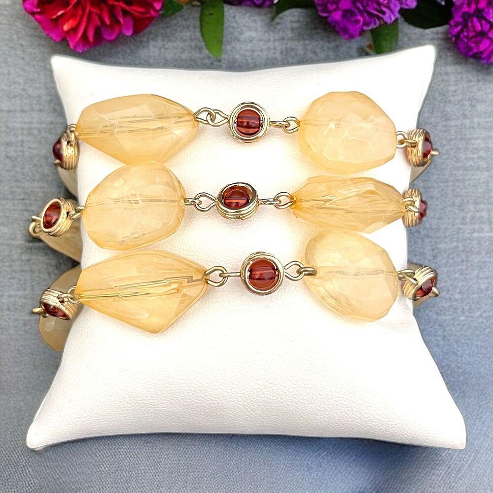 New Triple Strand Bracelet Light Gold Swirled Lucite Statement - 2E